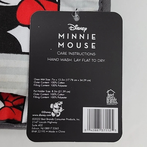 Minnie Mouse Disney Red Grey Oversized Oven Mitt & Pot Holder 2  Piece Set - Picture 5 of 9